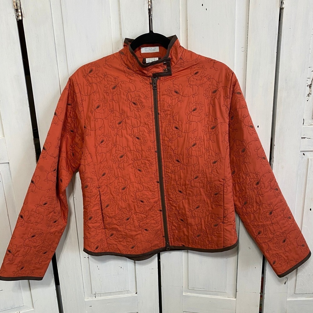 FDJ French Dressing Quilted Orange Jacket Size 10‎ Embroidered Countrycore Cute